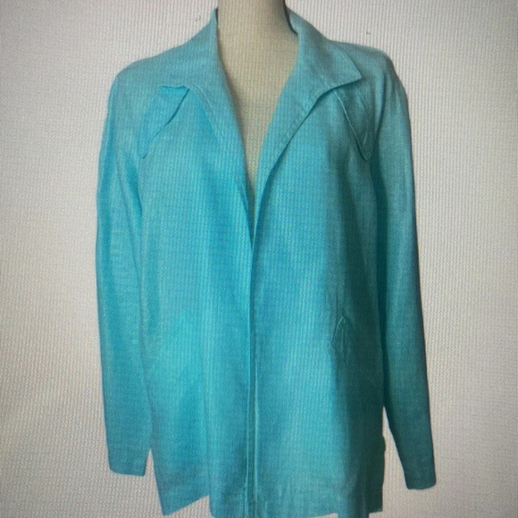 Elliott Lauren Open Jacket in Sky Blue 100%Linen Size 10 - Picture 2 of 12